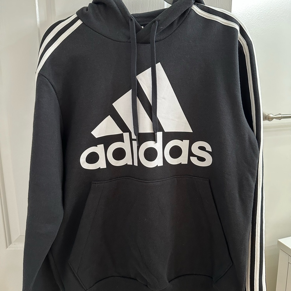 Adidas Men's Black Trefoil Hoodie with Signature 3-Stripes